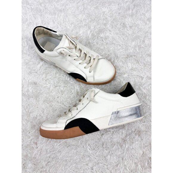 Dolce Vita Shoes - Dolce Vita Zina Low Top Leather Sneakers White Black Metallic Silver Women's 6
